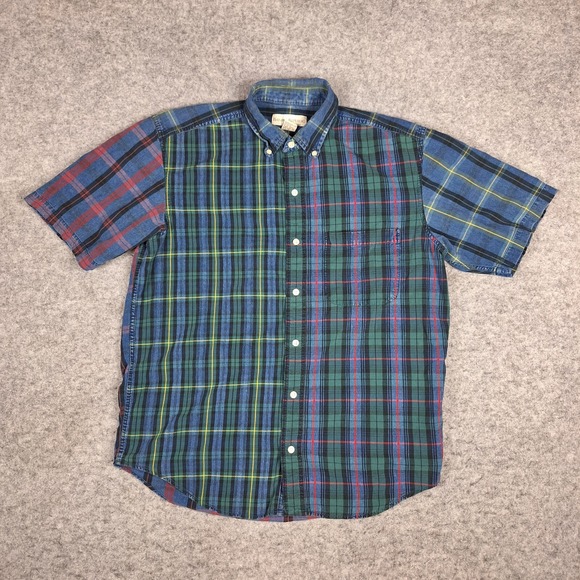 Banana Republic Multicolor Retro Plaid Color Block Button Down Mens Medium VTG - Picture 1 of 5